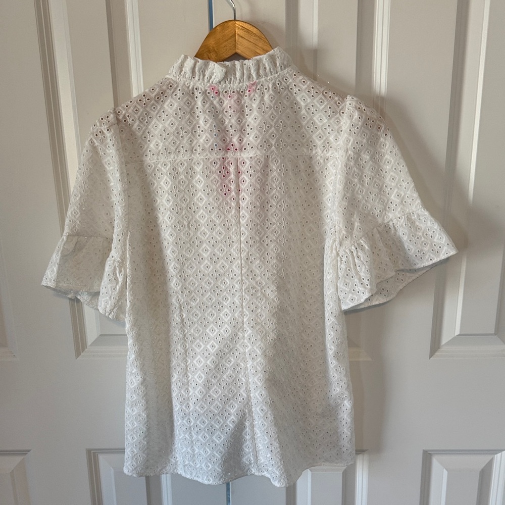Lilly Pulitzer White Eyelet Ruffle Sleeve Button-Front Top - Picture 3 of 4